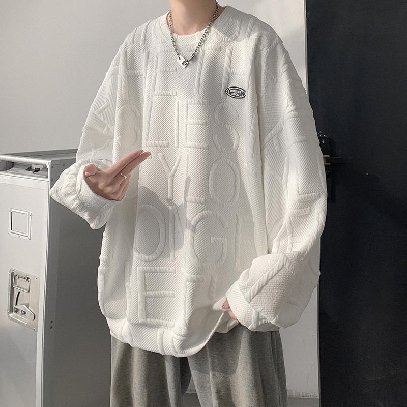 

Мужской свитшот, осеннее свободное и универсальное пальто с напуском большого размера, мужской топ для пар, повседневный свитшот S белый