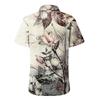 Women's Fashion Casual Short Sleeve Flowers Print Buttons Lapel Shirt Top Blouse