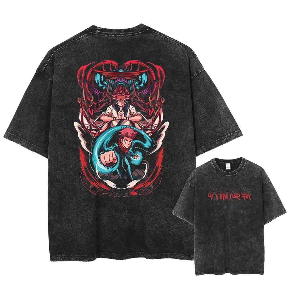 Anime Jujutsu Kaisen Printed Tshirt Mens and Womens Washed Tshirt High Quality Vintage Cotton Tshirt Harajuku YK Tops