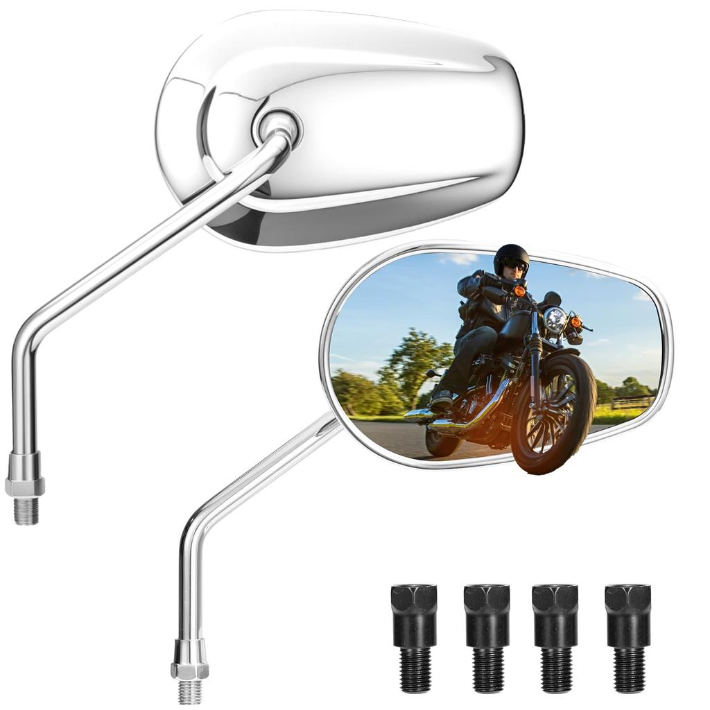 KEMIMOTO Motorcycle Mirror 10mm Left and Right Set Mirror Adjustable Universal Easy to Install Oval Silver KM3106 [Father's Day] Off-Road 360°