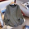 Plus Size Velvet Color Block Striped T-shirt: Korean Style, Long Sleeve, Loose Fit, Slimming & Warm Women's Top