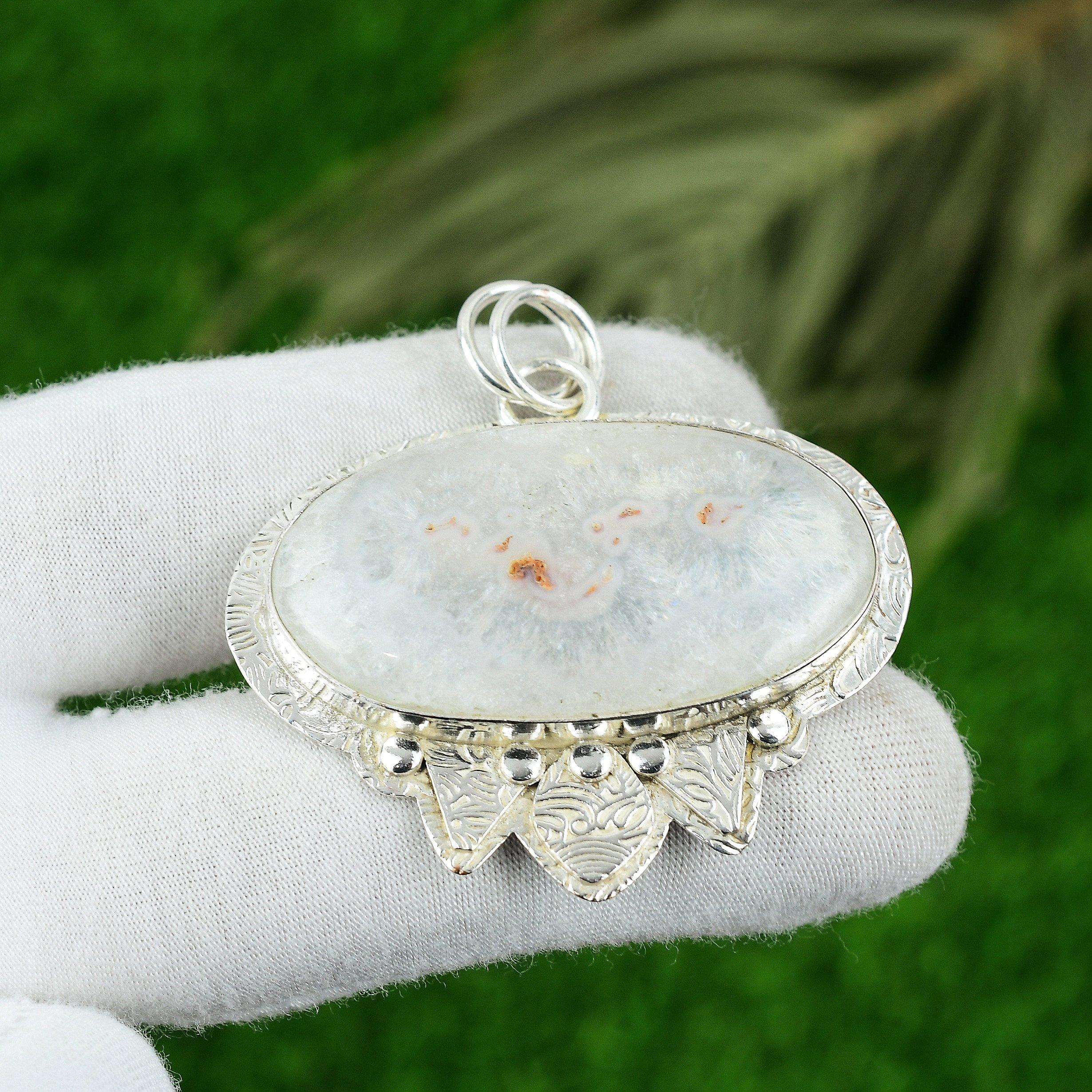 

Gift For Her 925 Sterling Silver Natural Solar Moss Opal Gemstone Pendant