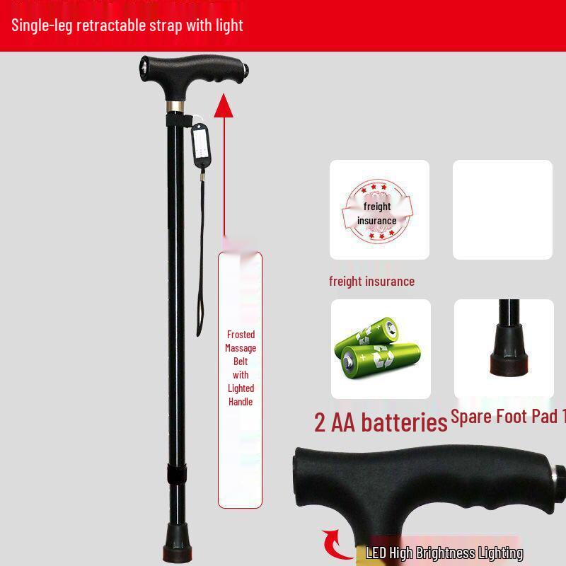 Four-Legged Aluminum Walking Cane with Light, Non-slip, Telescopic, Lightweight, Multi-functional Support for the Elderly