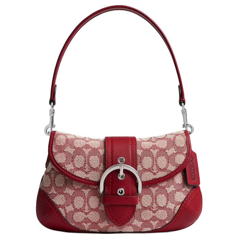 

COACH Soho 26 Brand Logo Printed Magnetic Closure Leather Shoulder Handbag Medium Women s Red червоний