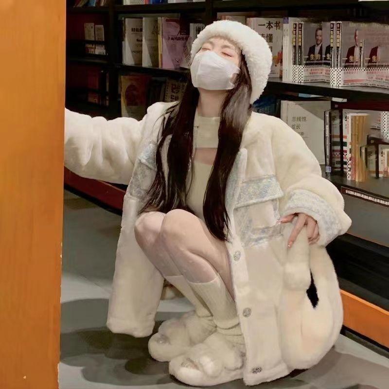Winter  Fleece Lined Coat Women Oversized Thick Warm Two Sided Wear Padded Jacket