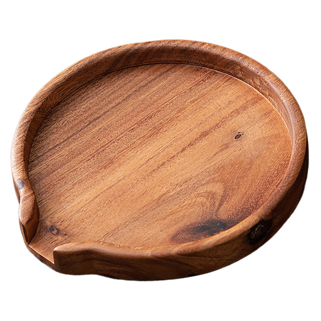 Wooden Tea Tray with U Shaped Opening Multifunction Round Wooden Serving Plate Tray for Tea Fruit