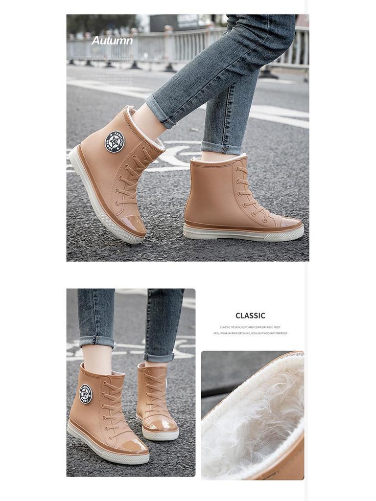 Trendige Damen-Regenstiefel im koreanischen Stil - Kurz, warm, Gummi, modische Schuhe für Studentinnen