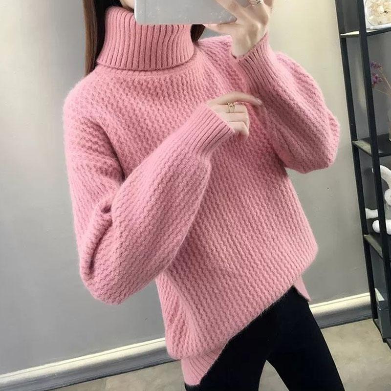 Sweater Women Thick Turtleneck Jumper Loose Pullover Knit Bottoming Shirt Feminina Pull Long Simple Basic Autumn and Winter