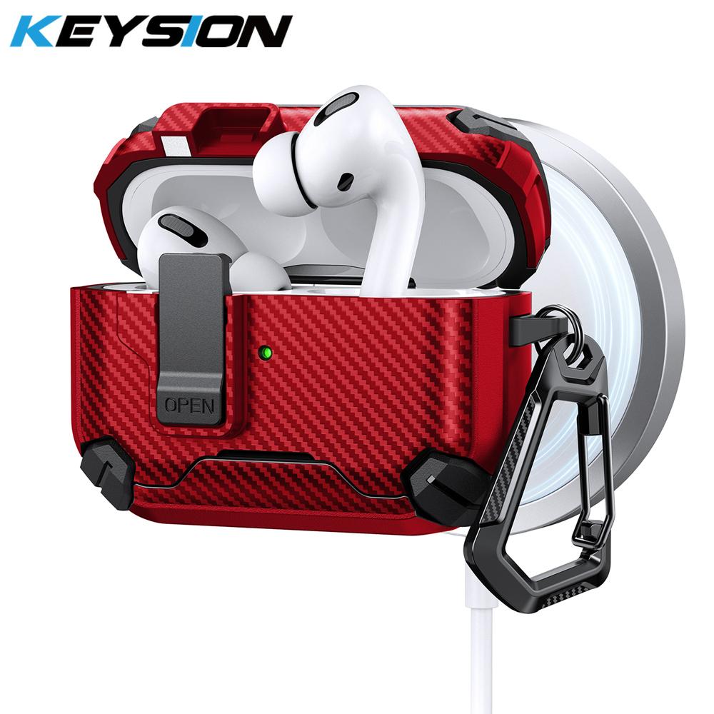 KEYSION Magnetic Automatic Switch Earphone Case for Airpods Pro 3 Pro 2 Shockproof Phone Stand Hook Headphone Cover for AirPods 4