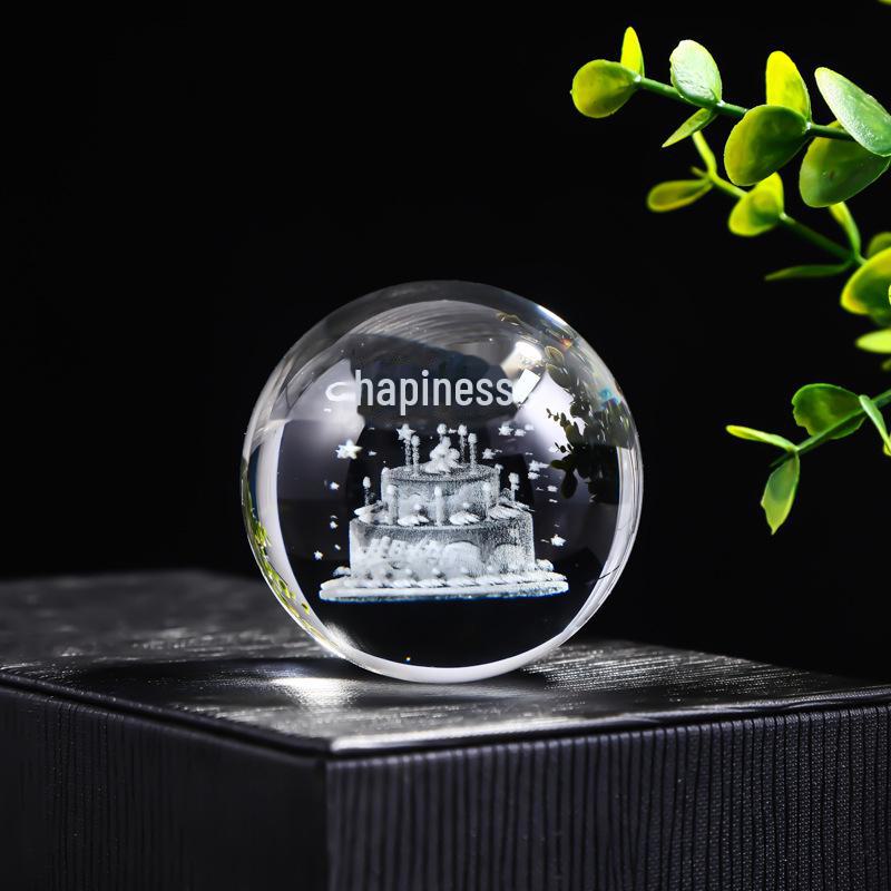"40 Crystal Ball Ornaments: Rainy Day Clouds, Sun, Galaxy Design - Laser Engraved Cube for Home Decor and Gifts"
