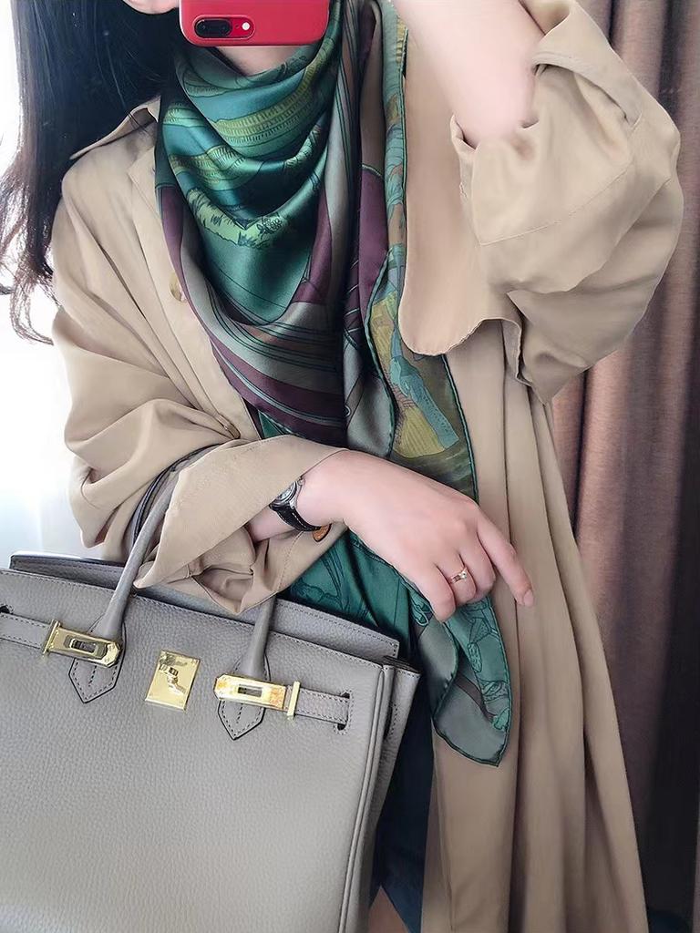 Bysifa| Grüner reiner Seidenschal Damen Schal Frühling Herbst 100% Maulbeerseide Schals Tücher Herbst Winter Lange Schals Hijabs