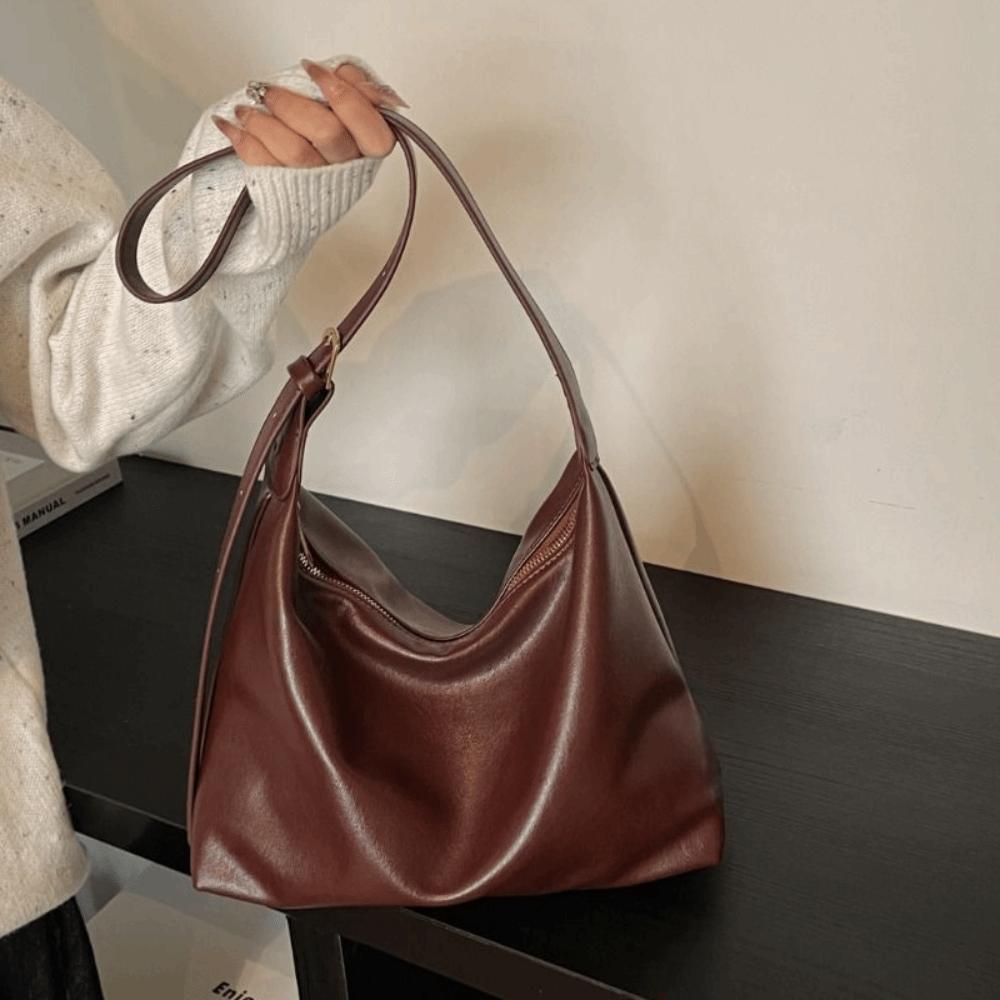 Lightweight Soft Leather Tote Bag Elegant Vintage Underarm Bag Commuting Shoulder Bag  Shopping