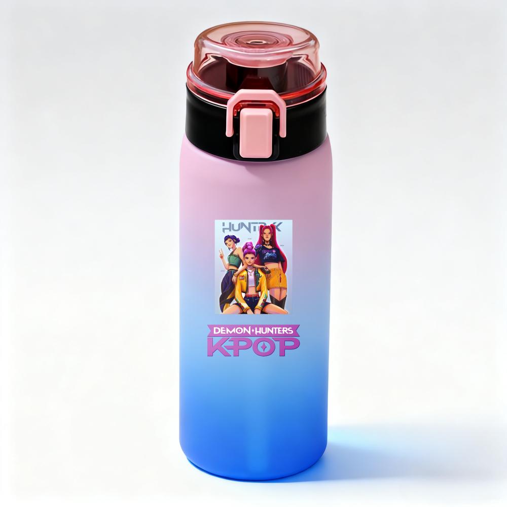 KPop Demon Hunters Gradient Water Bottles High-capacity Drinking Straw Cup Portable Girl Outdoor Office School 500ml Kid Friendly Entertaining Fun