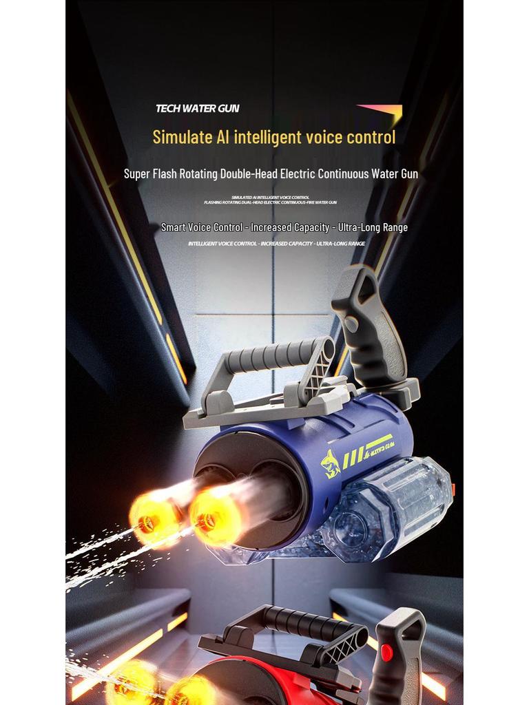 AI-Powered Voice-Controlled Blinking Gatling Water Gun for Kids - Electric Rapid-Fire Summer Toy
