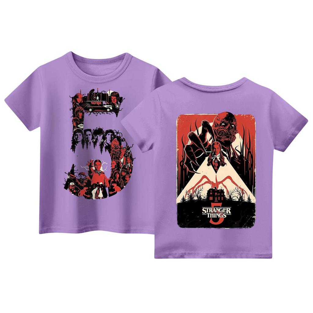 Children's Short Sleeve Tops Casual Print T Shirt Round Neck Pullover Blouse