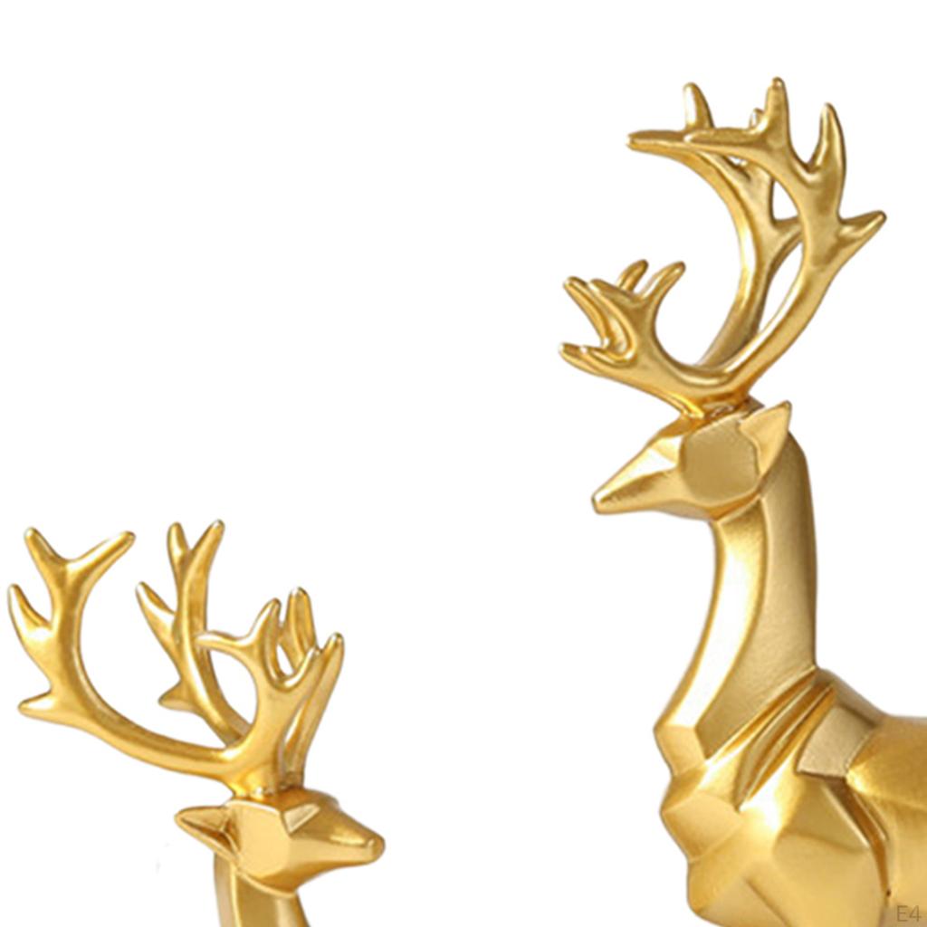 2 PCS Nordic Resin Geometric Elk Sculpture Sitting Standing Deer Statues for Living Cabinet
