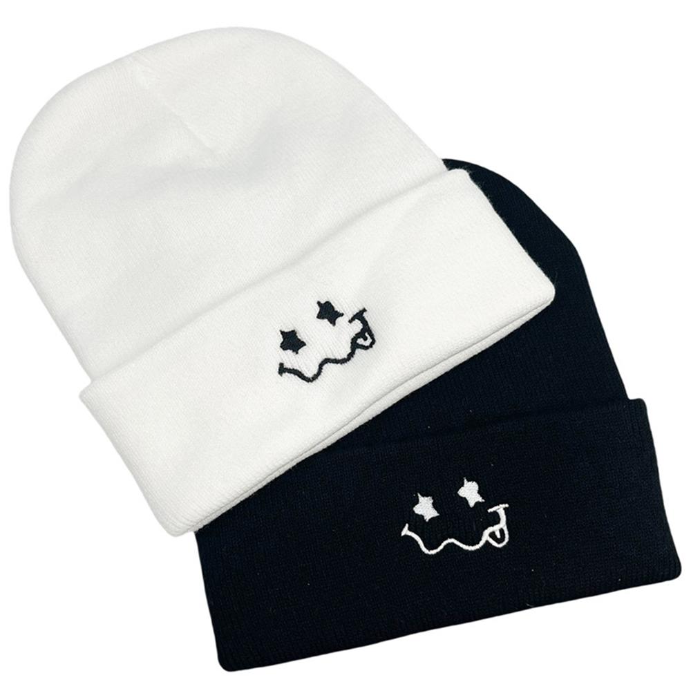 1pc Cute Expression Embroidered Knitted Hat Winter Warm And Versatile Couple Hats For Men And Women
