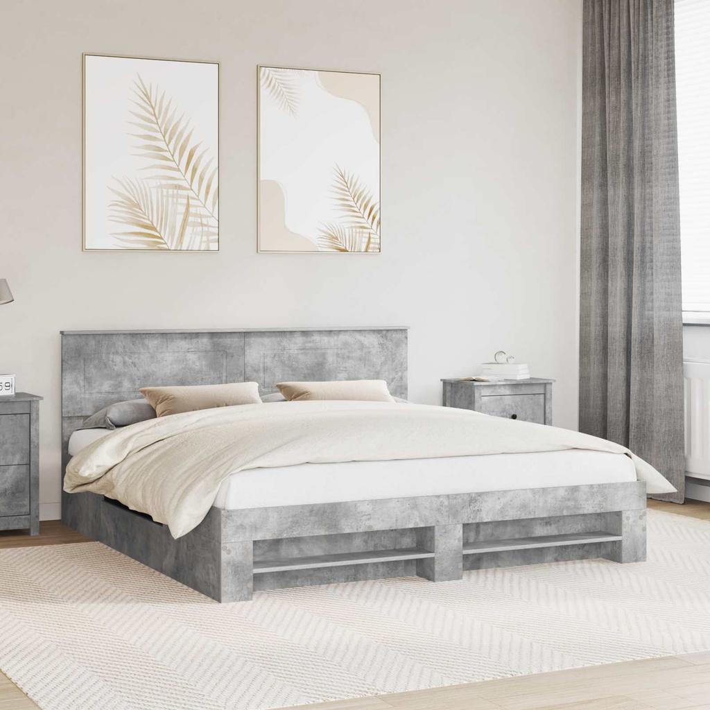 Bed Frame with Headboard Concrete Grey 200 x 200 cm Engineered Wood