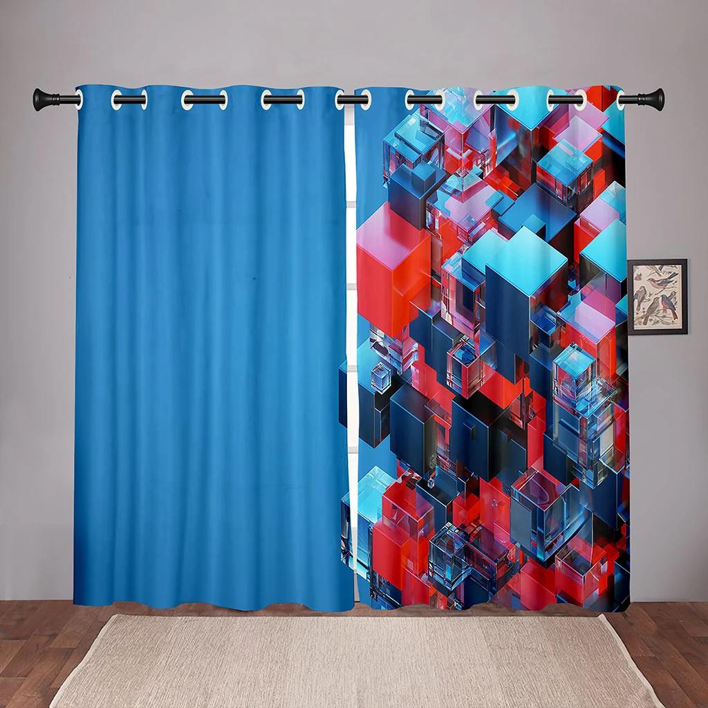 High Shading Thick Solid Cubes Blok ColorfulBlackout Window Curtain for Bedroom Living Room Bathroom Kicthen Door Hall Home Hook