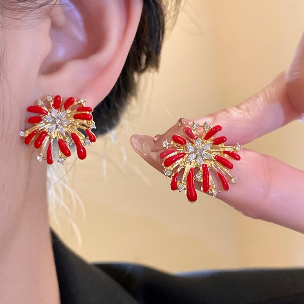 Happy New Year Gift Red Fireworks Stud Earrings Fireworks Drop Earrings  Chinese Wedding Party