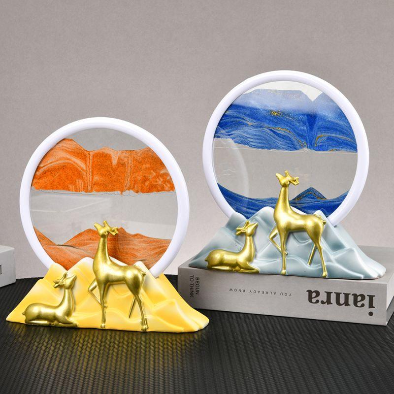 Dynamic Sand Art Liquid Motion, Moving Sand Art Picture Round Glass Deep Sea Landscape Motion Display Flowing Sand Box