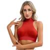 Womens Mock Neck Sleeveless Sheer Crop Top Glossy See Through Vest