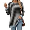 Autumn and Winter Women's Blouse Plus Size Striped Clashing Round Neck Long Sleeve Loose Top