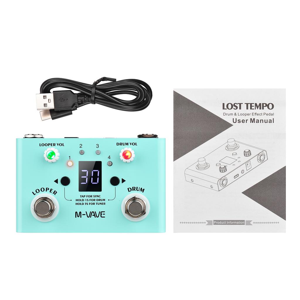 M VAVE LOST TEMPO Effect Pedal Drum Looper Effector Mini 2 In 1 Looper Drum Machine Double Footswitch Looper Pedal Looper Guitar Pedal 30 Drums