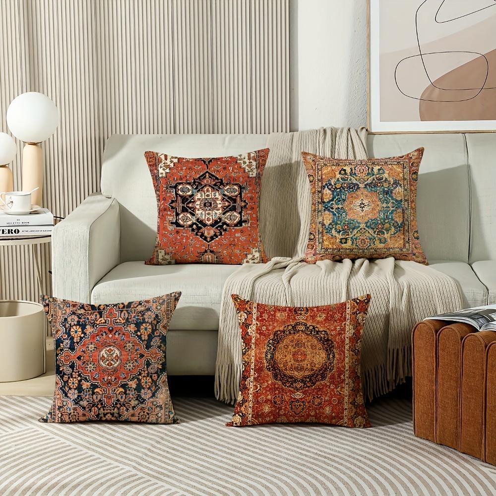 Carpet Pattern Pillow Covers Orange Red Ethnic Design Decorative Cushion Covers For Sofa Bed Couch Livingroom Outdoor Home Decor