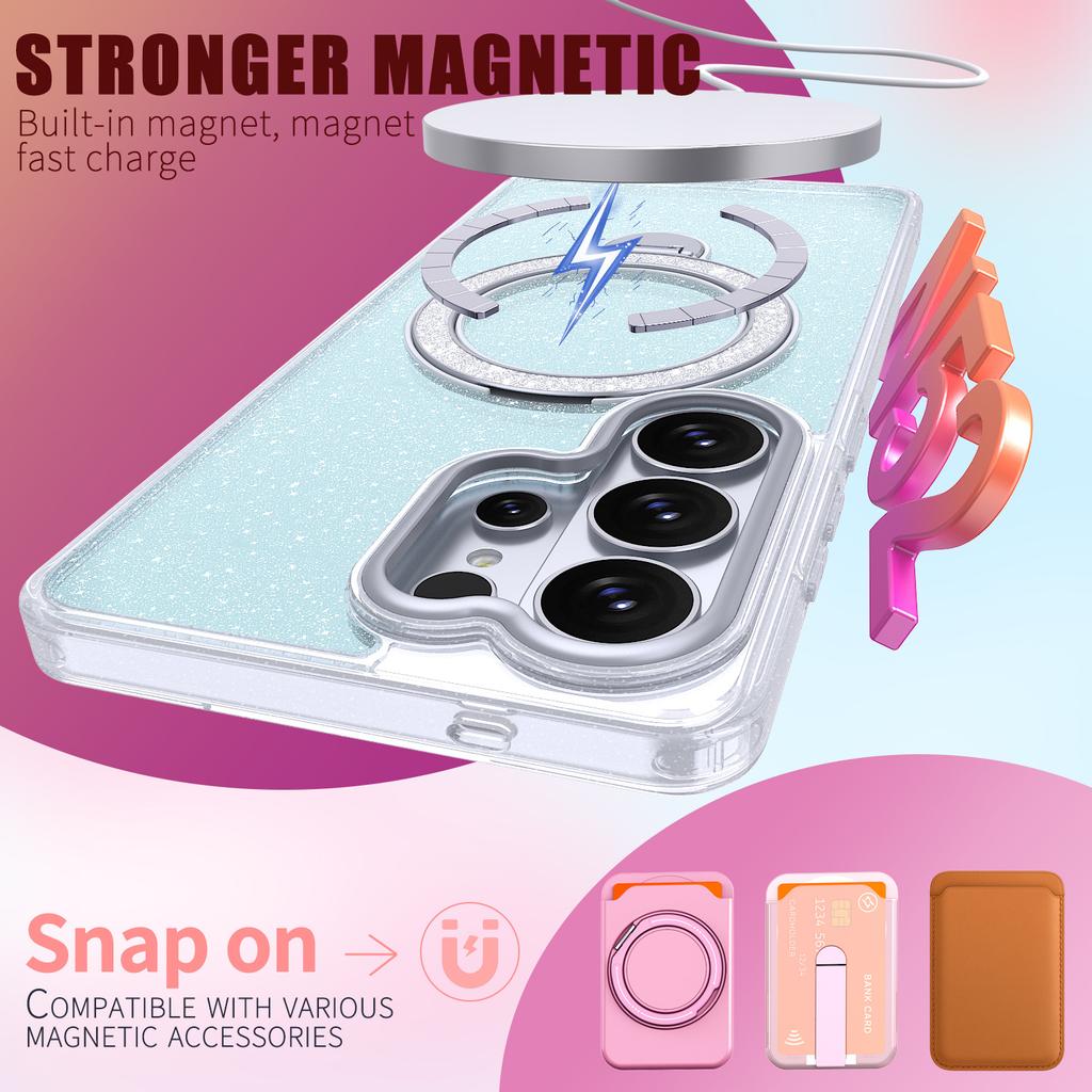 Applicable to Samsung S26Ultra magnetic mobile phone case glitter powder girl high value with rotating bracket S25u anti-drop case