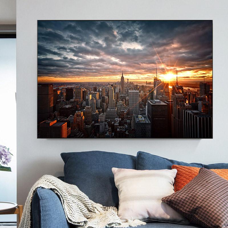 New York City Sunset View Canvas Paintings On The Wall Art Posters and Prints Cuadros Skline of Manhattan Wall Pictures Home