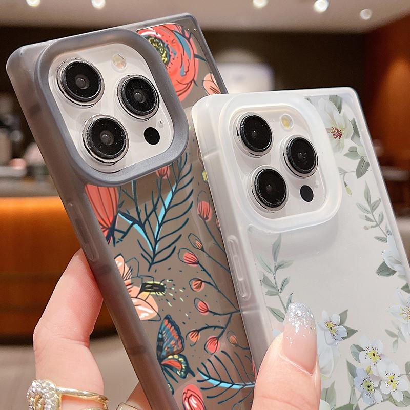 Moteblomstertrykk slankt mykt deksel til iPhone 16 Pro Max 15 Plus 14 13 Pro 12 11 Klar TPU støtsikkert silikongjennomsiktig telefondeksel