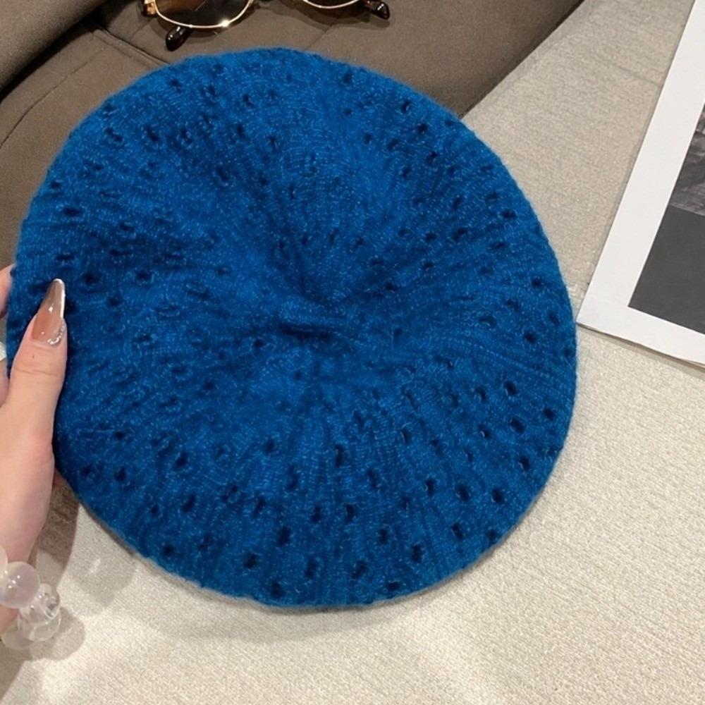 Solid Color Beret Hat Hollow Out Hollow Out Hat Stylish Double Layer Beret Autumn Winter