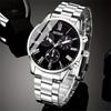 4pcs/set Men Quartz Watch Set Luxury Mens Wristwatch Men's Jewelry Set Necklace Bracelet Ring Business Gift Watch