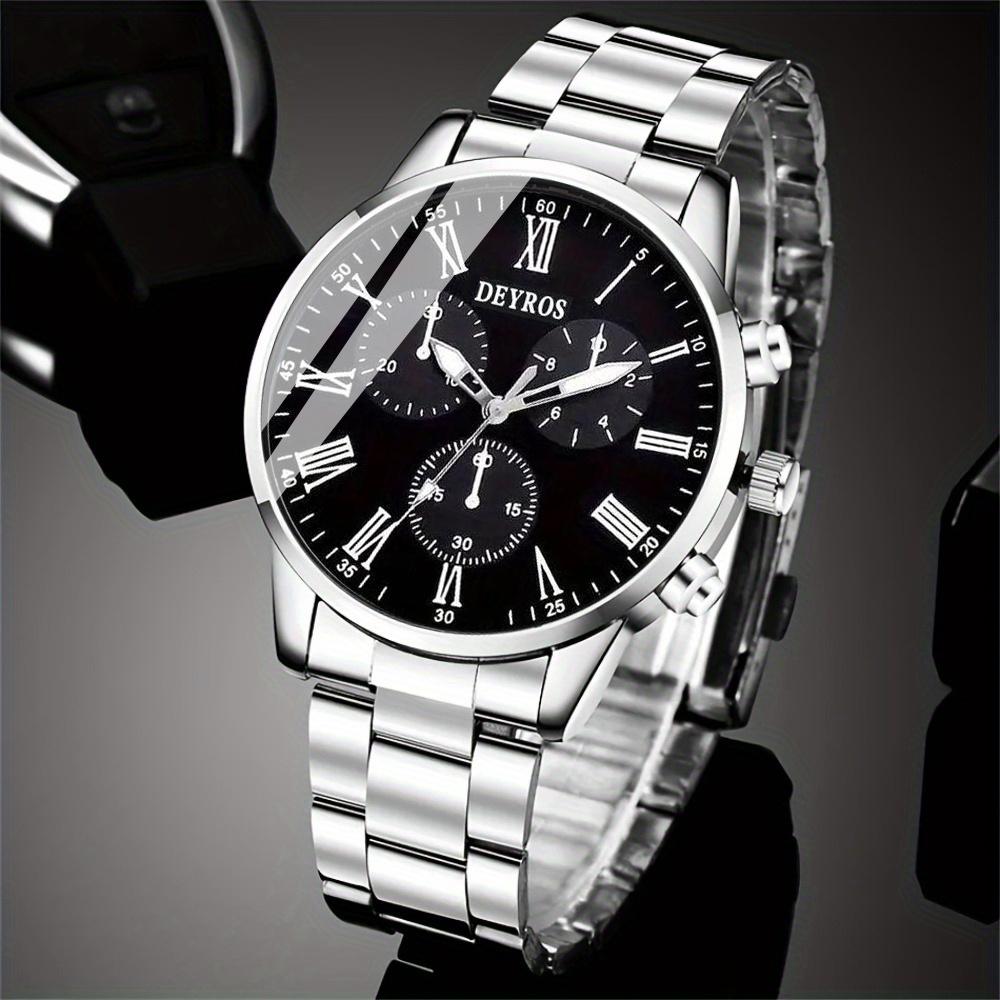4pcs/set Men Quartz Watch Set Luxury Mens Wristwatch Men's Jewelry Set Necklace Bracelet Ring Business Gift Watch