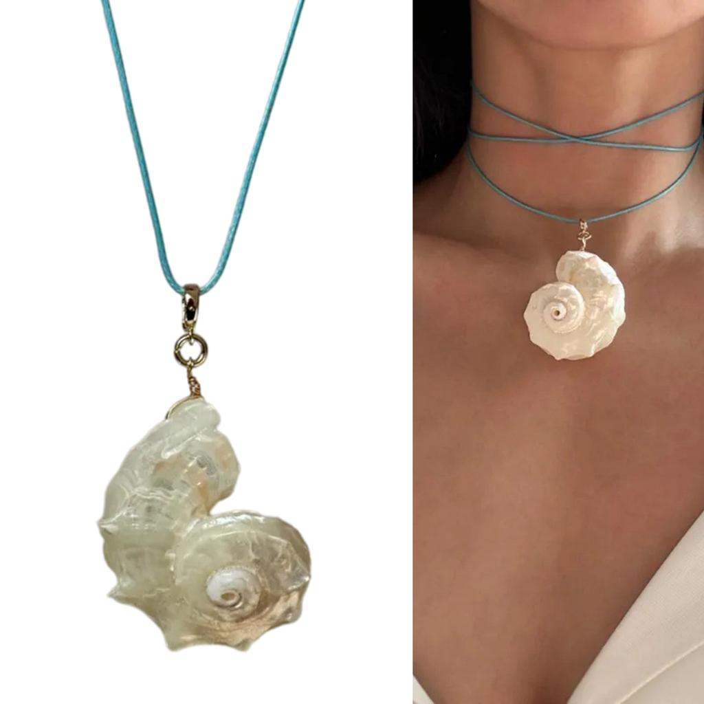 Conch Pendant Collarbone Necklace Crafted Of Shell and Cord Portable Jewelry for Women Beach Styles Accessory