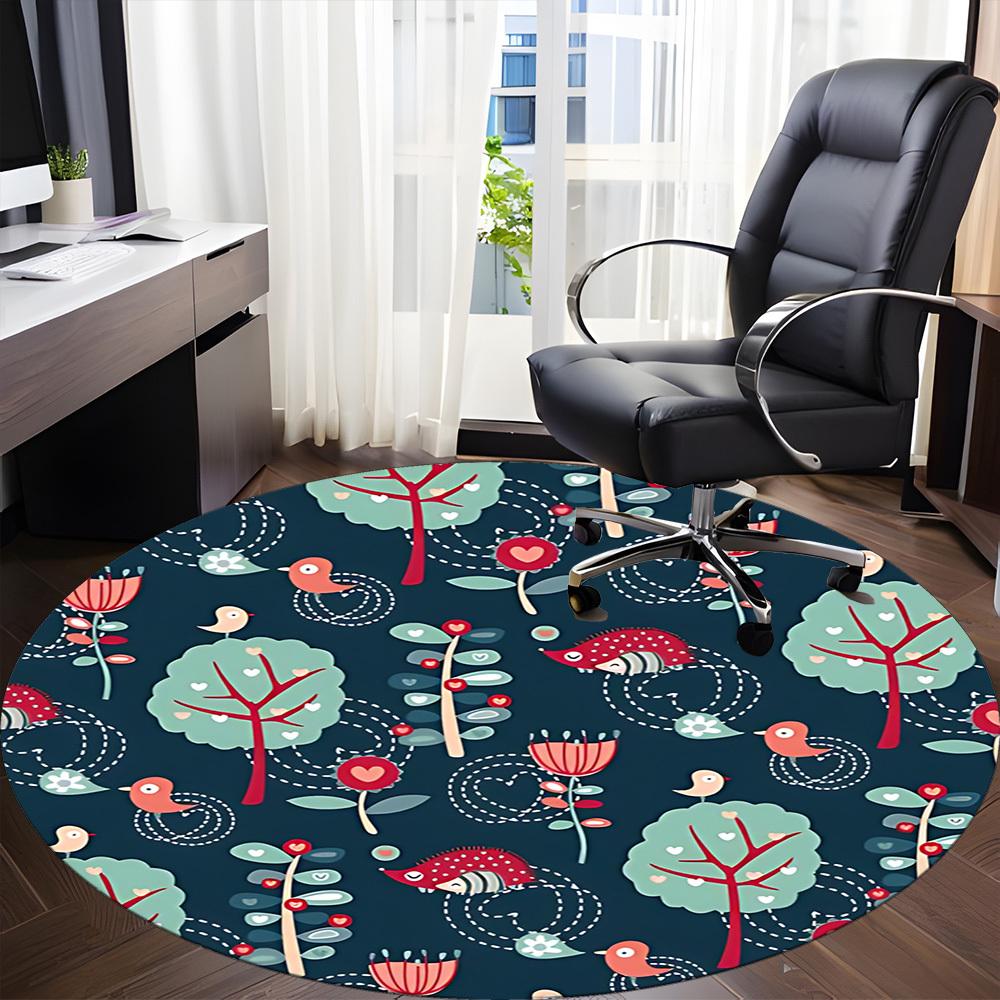 1pc Forest Creatures Office Round Area Rug, Under Office Chairs Bedroom Living Room Home Decor, Room Deco