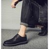 100% Genuine Leather Shoes Fashion Brogues Flat Thick Sole Male Footwear Pure Black Casual Mens Shoes