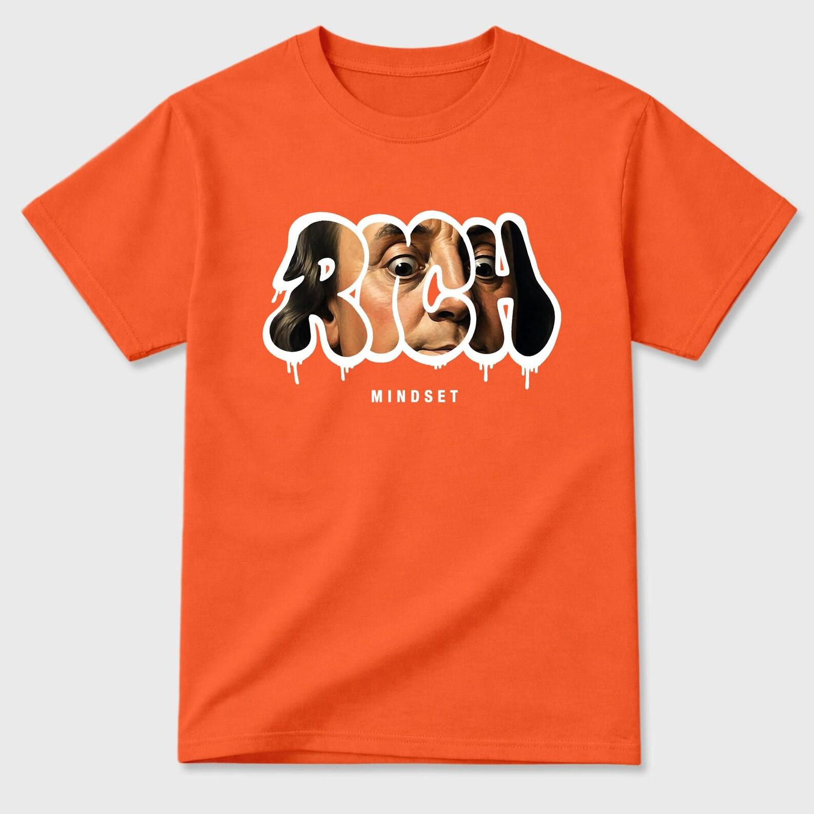 Rich Mindset graphic tee. Streetwear Brand Graphic T-Shirt. AJ3 Orange Citrus S