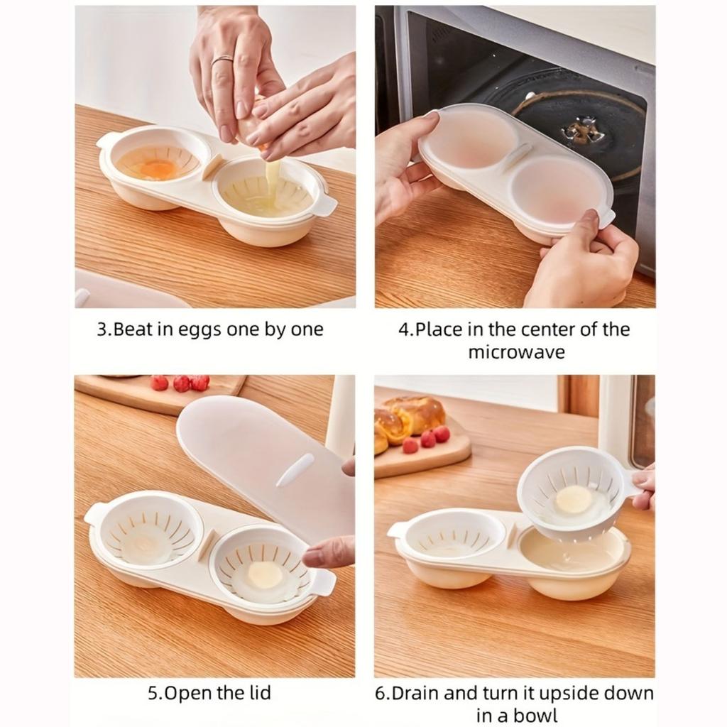 Enkel Äggpocherare för Mikrovågsugn - Dubbelkopp, BPA-fri ABS Köksredskap för Perfekt Tillagade Ägg