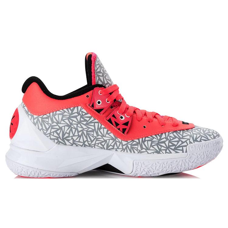 New LINING WOW 4 Basketball Shoes Unisex Mid Top White/Gray/Red ABAK033-32