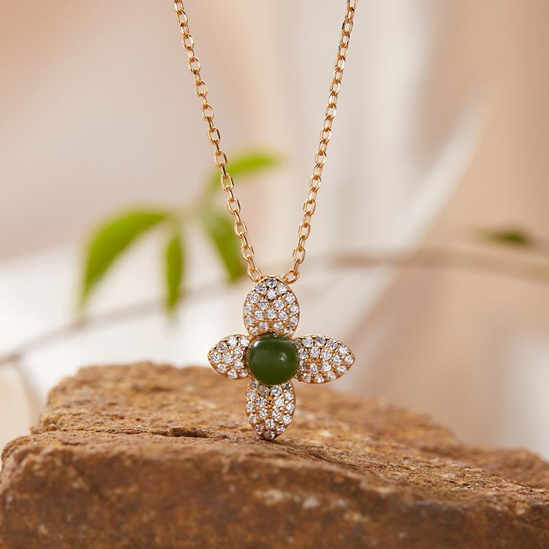 S925 Sterling Silver Natural Colored Treasure Necklace Flower Pendant Women'S Japan And Korea Small Fresh Set Simple And Sweet Collarbone Chain