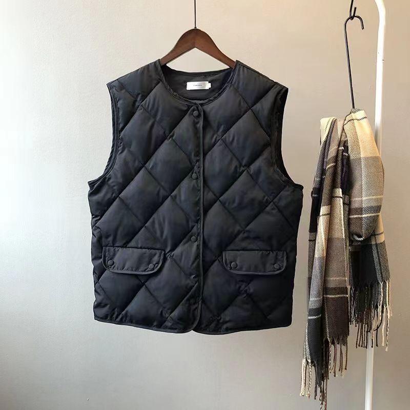 Autumn and Winter Cotton Jacket Women's Short Vest Diamond Grid Cotton Jacket Wear A Korean Style Versatile Vest with A Vest and Shoulder Over A Coat
