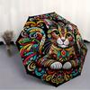 1pc Cat Mandala Automatic Folding Umbrella, 8-Rib Sturdy Canopy, Portable Travel Umbrella for Outdoor Use,105