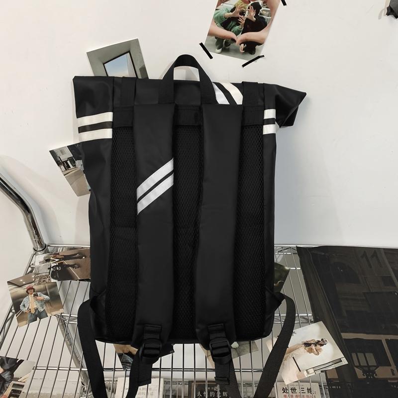 Striped Patchwork Roll-Up Backpack Men Outdoor Fitness Training Sports Bag Student School Bag