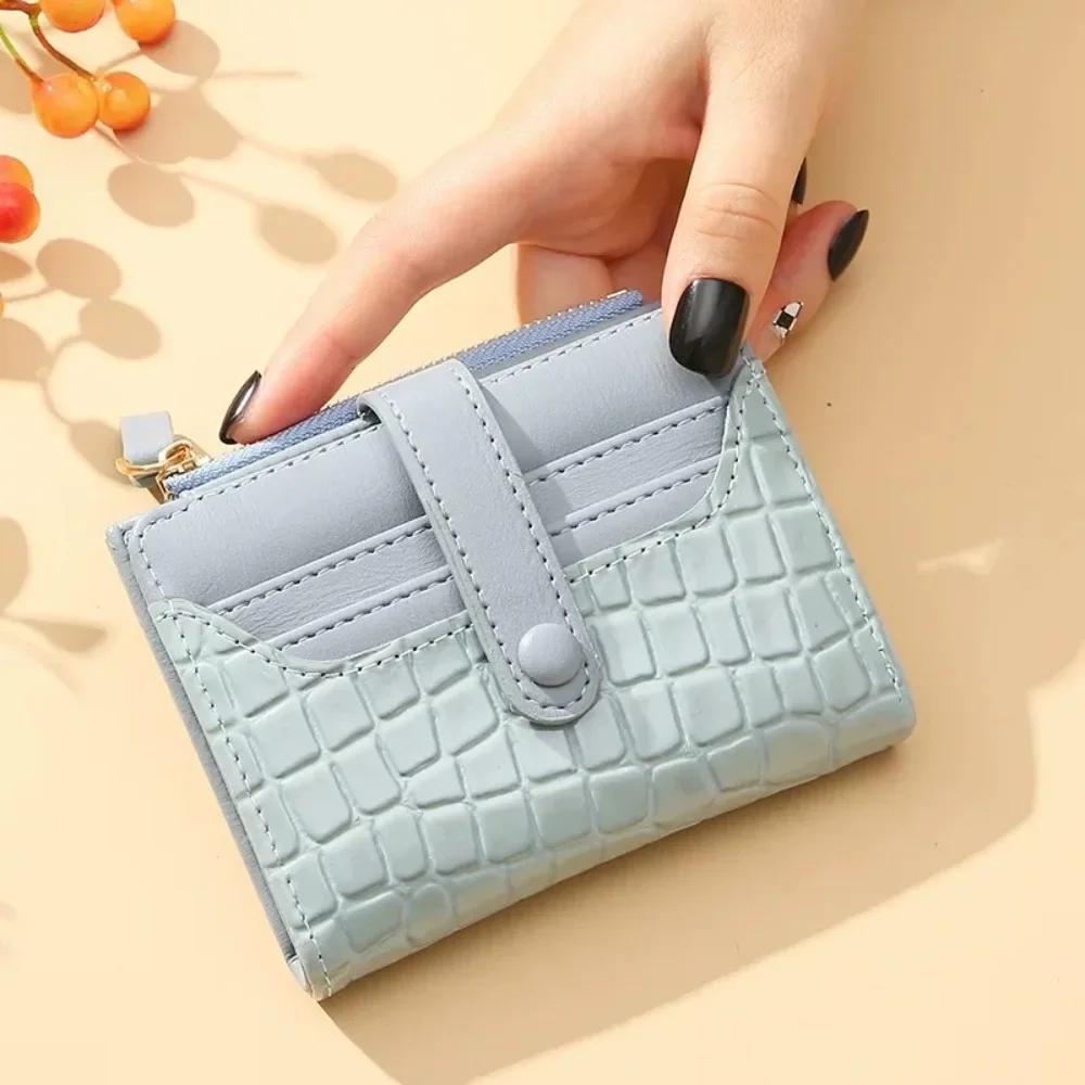 Multi-card Slots Women Short Wallet Fashion Leather Solid Color Women Clutch Crocodile Print Waterproof Card Bag