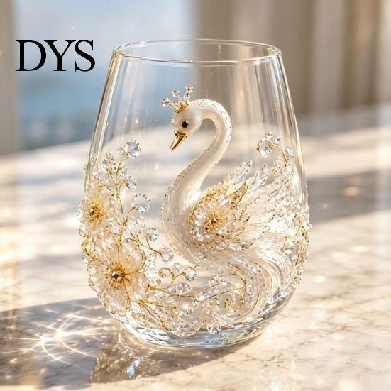 Luxuriöses Dekorative Glas 3D Tier Stielloses Weinglas, Meeresinspirierte Details Elegantes Klares Haus Getränkeglas, Langlebig für Küche Und Strand Getränke