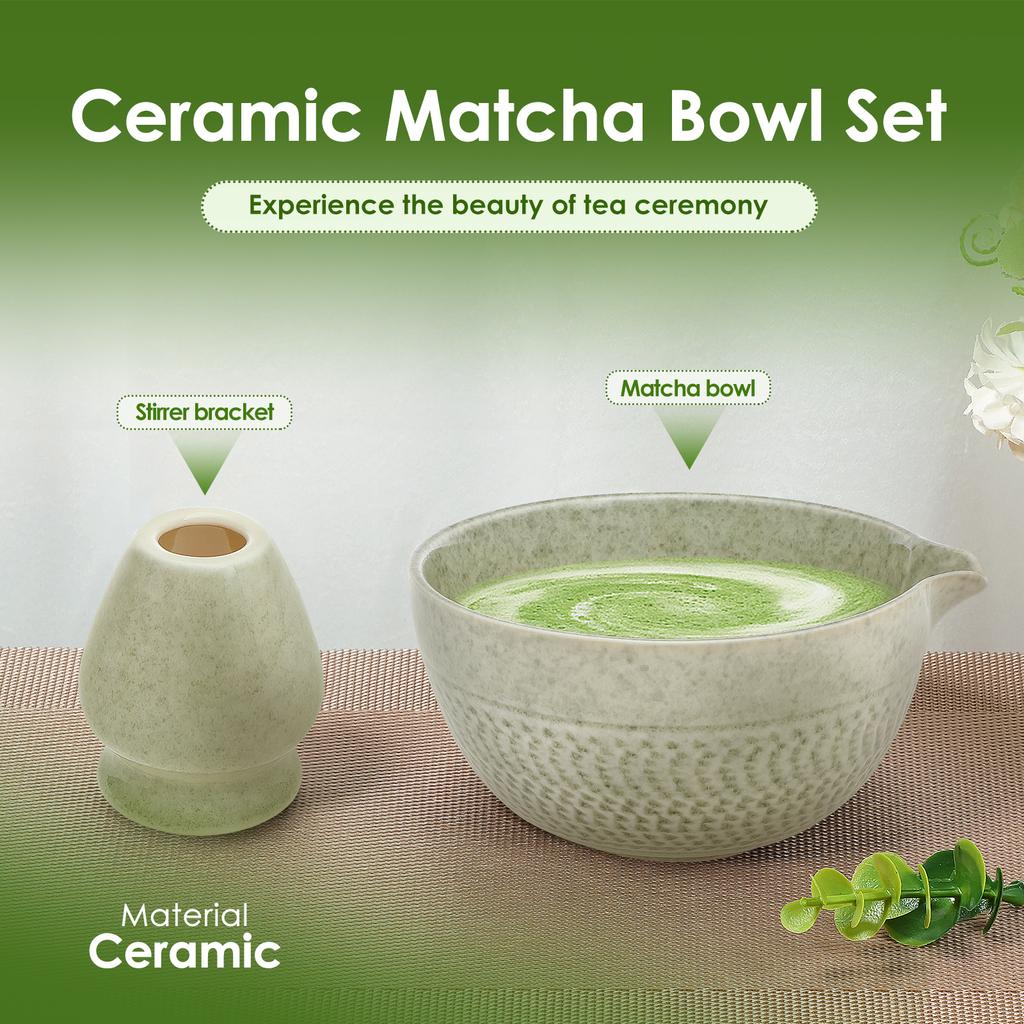 Ceramic Japanese Style Matcha Bowl Whisk Holder Temperature Resistant Braid Textured Matcha Tea Bowl Set With Spout for Trip