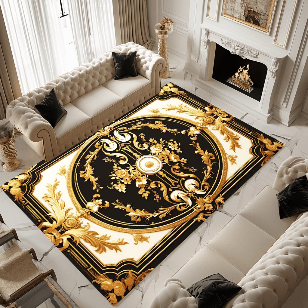 European Gorgeous Golden Carpet Living Room Luxury Decoration Sofa Side Anti-slip Rugs for Bedroom Cloakroom Floor Mats Washable