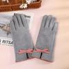 Velvet Women Bow Elastic Full Finger Gloves Female Gloves  Gloves Suede Leather Mittens